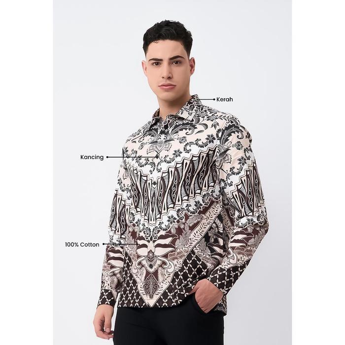MANZONE - Kemeja Batik Lengan Panjang Pria Sundrana Modern Fit - Brown
