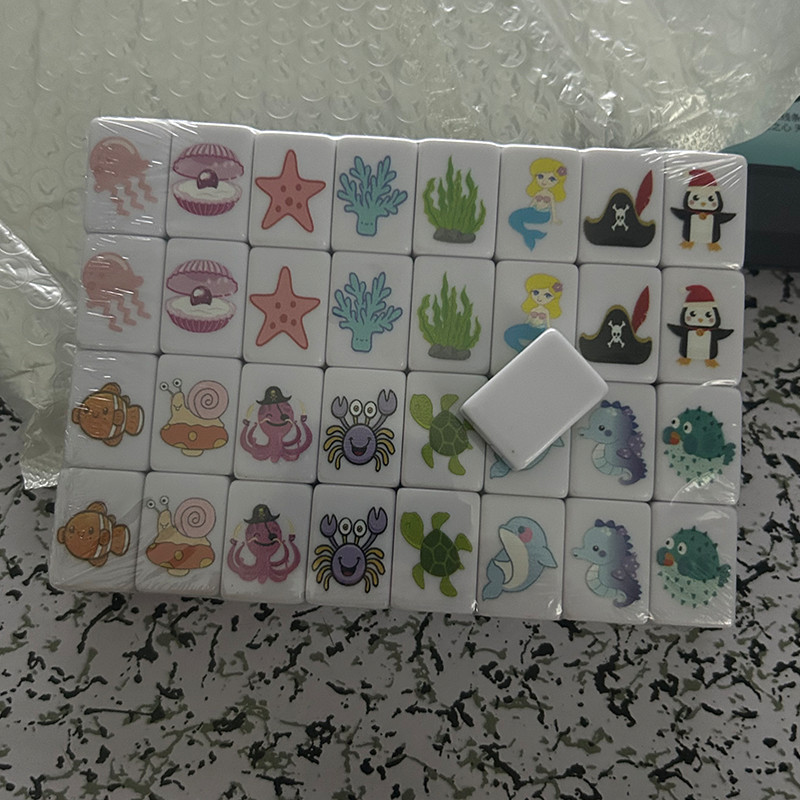 Seaside escape Mahjong Blocks Tiktok 64 Pcs Mahjong Seaside Escape Tile Game Pattern of Flag Ball