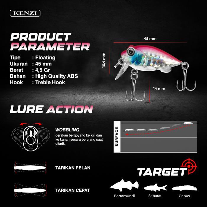 LURE KENZI SERUNI 45mm 4.5gr - MINNOW FLOATING Umpan Pancing Tiruan Ikan Mainan AIr Tawar & Laut
