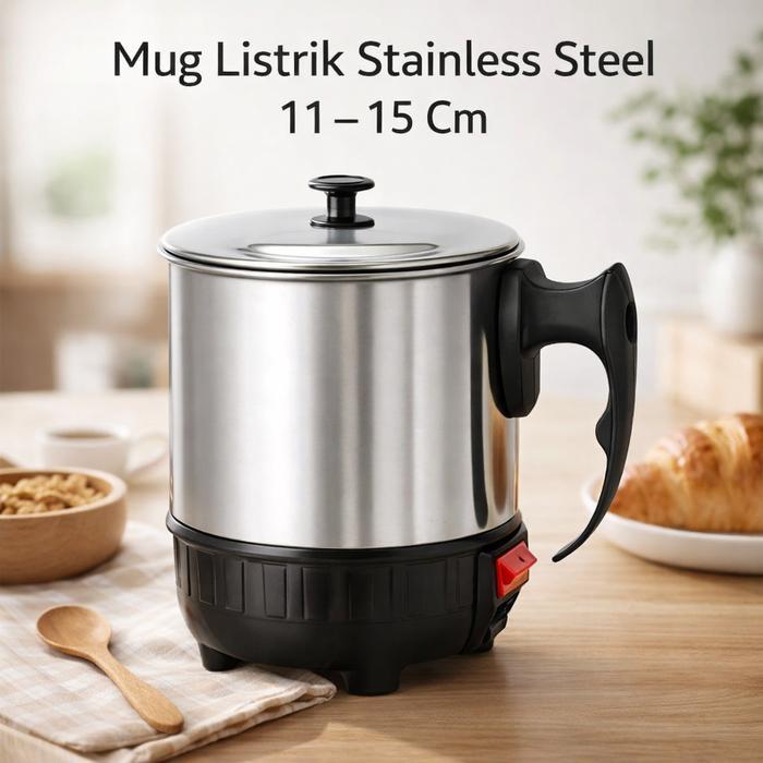 Mug Listrik Stainless Steel 1115 cm Panci Listrik Mini Electric Mug Cooker Pemanas Air Mie Instan