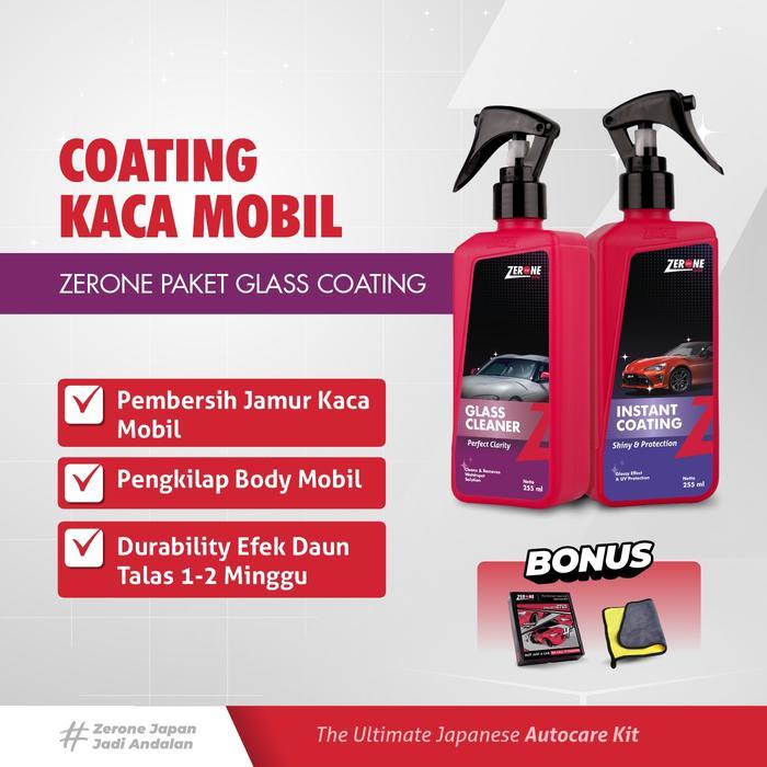 Zerone Japan Paket Glass Coating Zerone Pengkilap Body Motor Car Efek Daun Talas Pembersih Jamur Kac