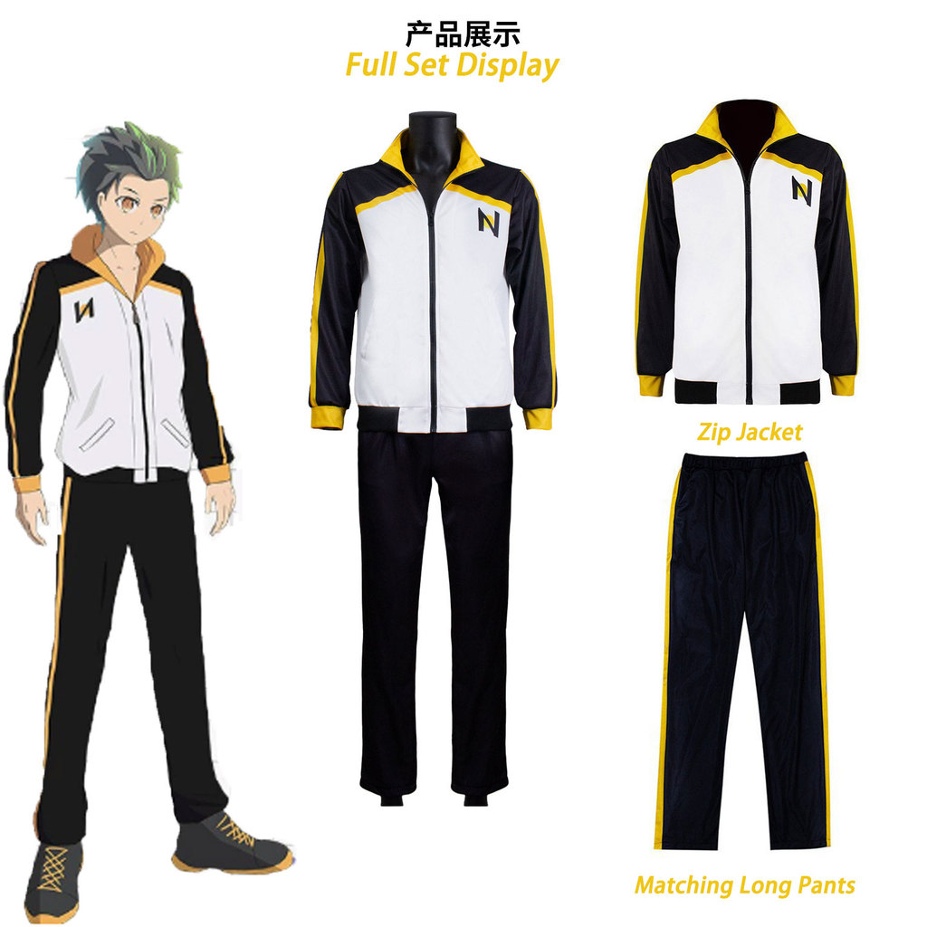 Re:Zero Natsuki Subaru Cosplay Tracksuit, Anime Jacket Pants Set Halloween Party Costume
