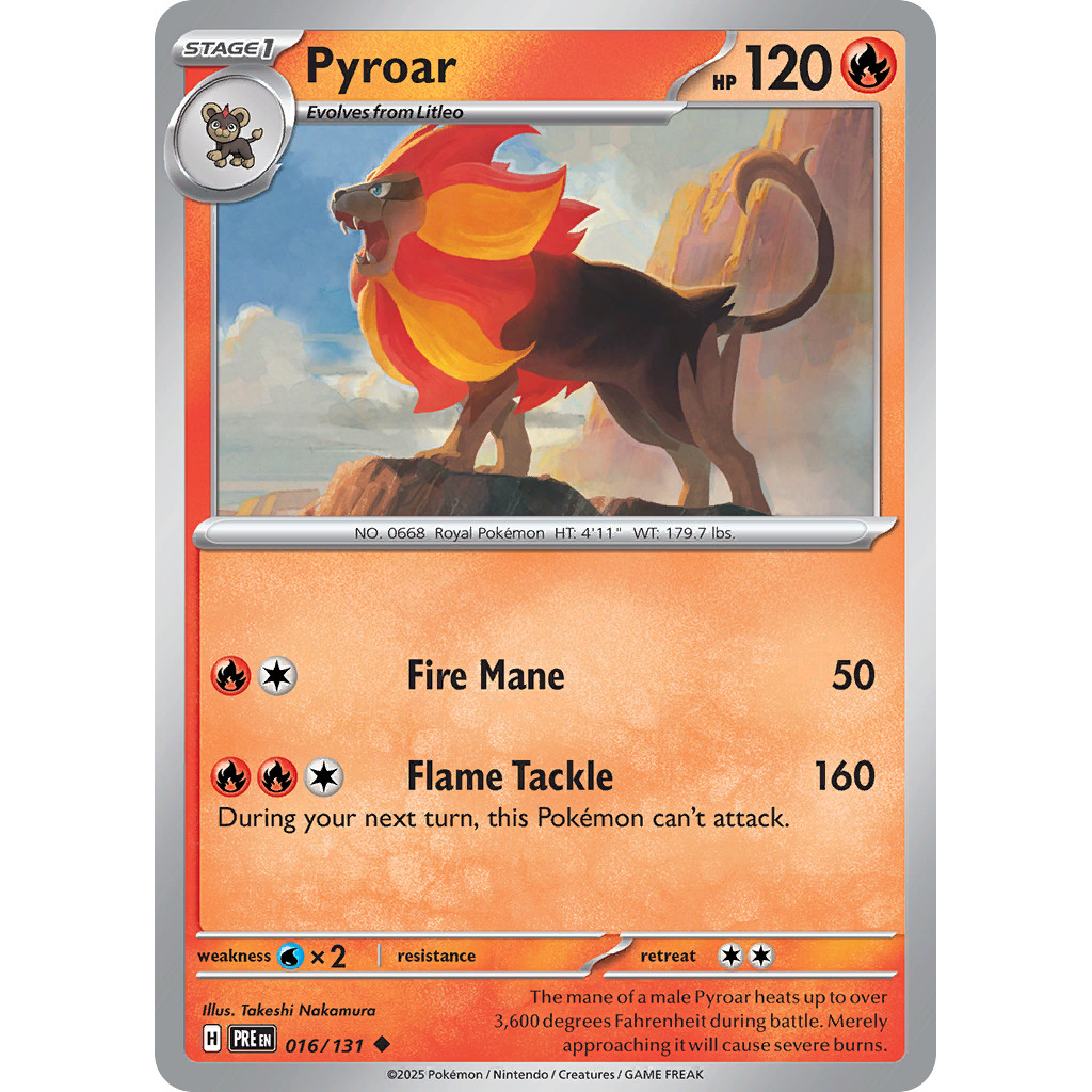 Pyroar 16/131 Prismatic Evolutions EN, Takeshi Nakamura Kartu TCG Pokemon ORI 2025 sv8pt5-16