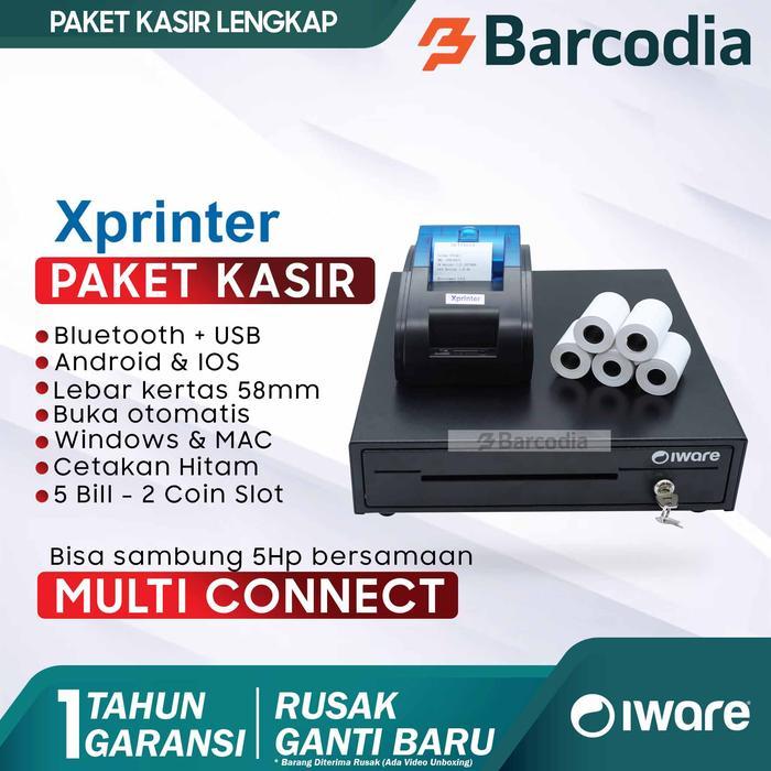 PAKET KASIR PRINTER BLUETOOTH 58MM - PRINTER, CASH DRAWER, KERTAS