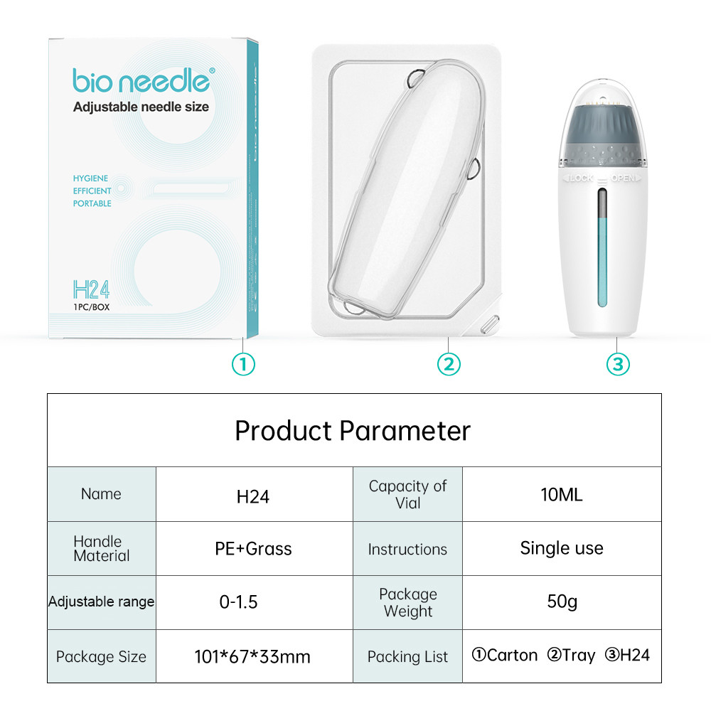 Authentic Bio Needle H24 Adjustable Derma Stamp Handheld Microneedling Pen Auto Serum Infusion Hair