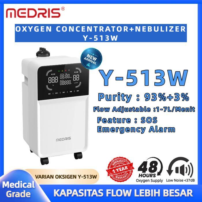 MEDRIS Oxygen Concentrator + Nebulizer Y-513W Tipe 5L 933% Oksigen Konsentrator Standar Rumah Sakit