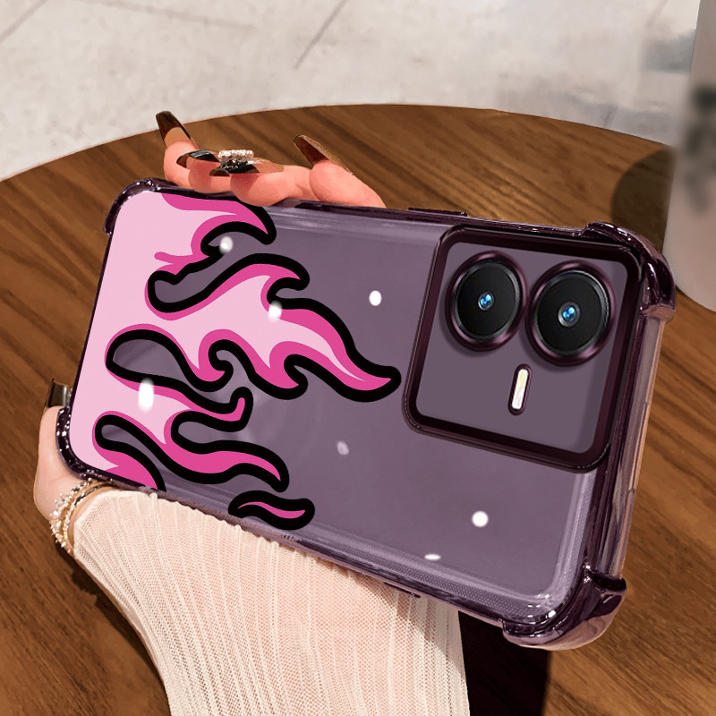 Casing Hp untuk VIVO Y22 Y22s Case Pink Flame Cartoon Kasing gaya Limited Cesing Airbag Kesing Silik