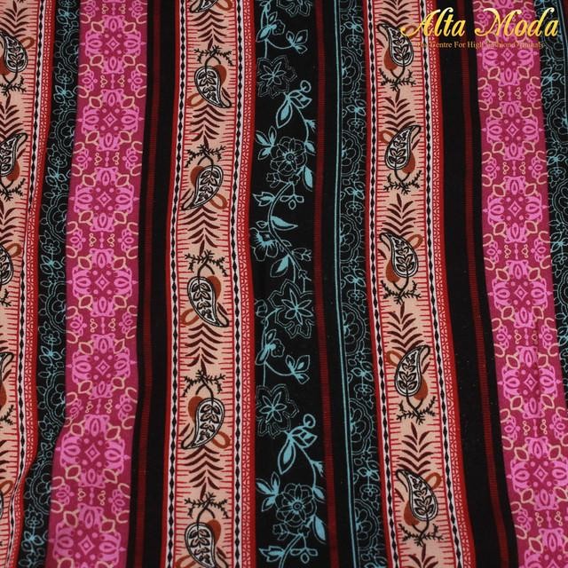 Ready Viscose Hitam Merah Dunhil Motif Garis Tenun Bunga Biru (Alta Moda)