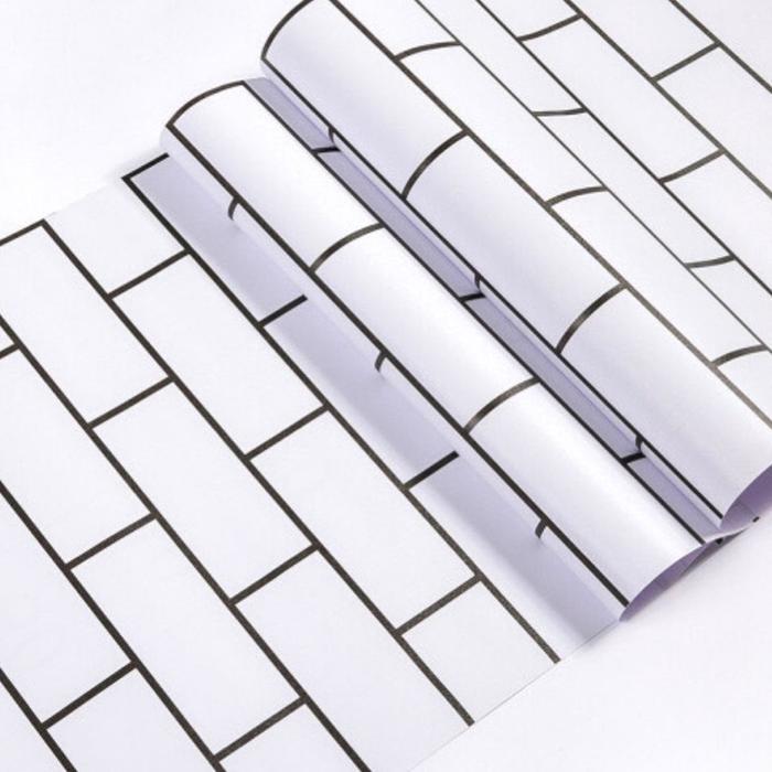 wallpaper sticker dinding motif bata putih 3d list hitam 45cm x 10m