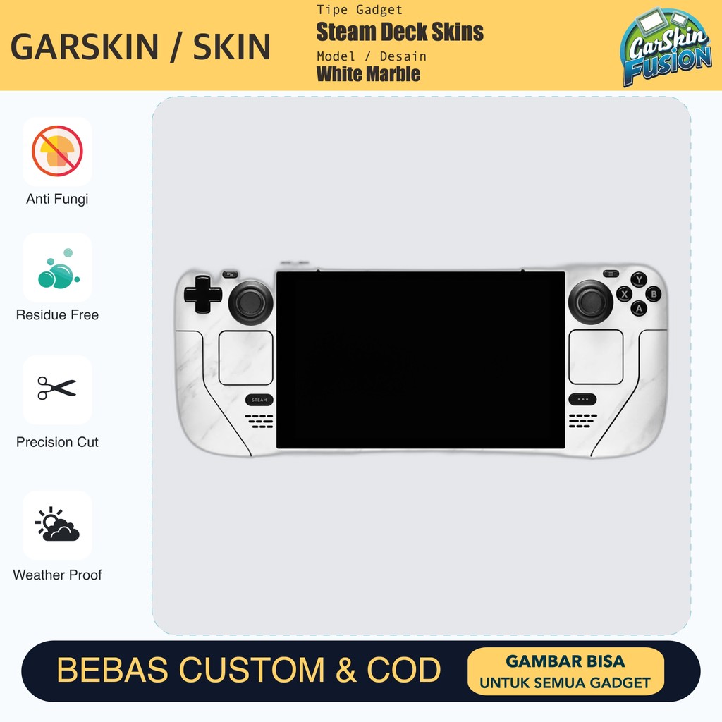 Skin Vinyl Steam Deck White Marble Anti Scratch Protector Case | by Fusion | Kode - 72OH