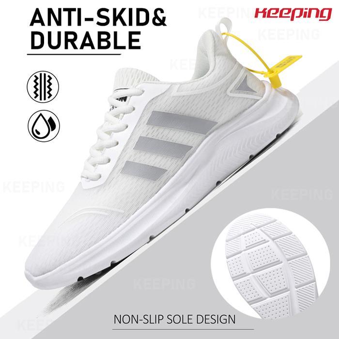 Keeping Sepatu Sneakers Pria Putih Sepatu Ringan Cowok Fashion Sepatu Olahraga Lari Bernapas