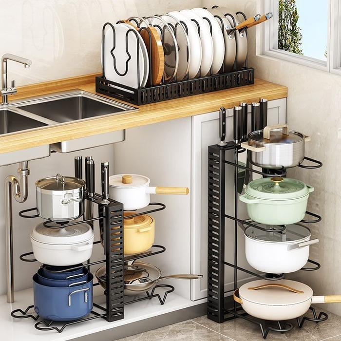 Rak Panci Bawah Wastafel Rak Panci Dapur 8 Susun / Rak Tutup Panci / Rak Piring Panci Wajan Besi /