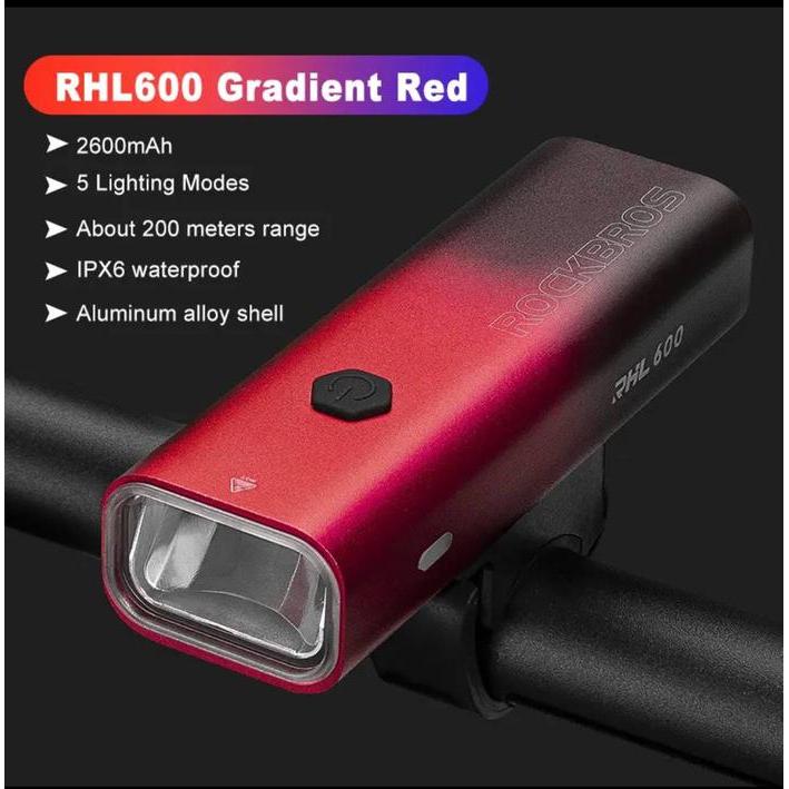 Lampu Sepeda Depan Rockbros 600 Lumens Led Rhl600 Usb Rechargeable
