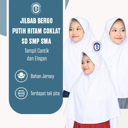 SIAPKIRIM Jilbab Bergo Instant Putih Hitam Coklat Pramuka SD SMP SMA Cewek Perempuan Bahan Premium
