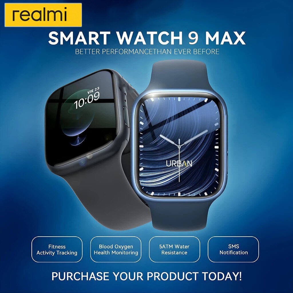 Asli Realmi Smart Watch9 Jam Tangan Pintar Monitor Monitor Detak Jantung Smartwatch 2.02 inci Jam