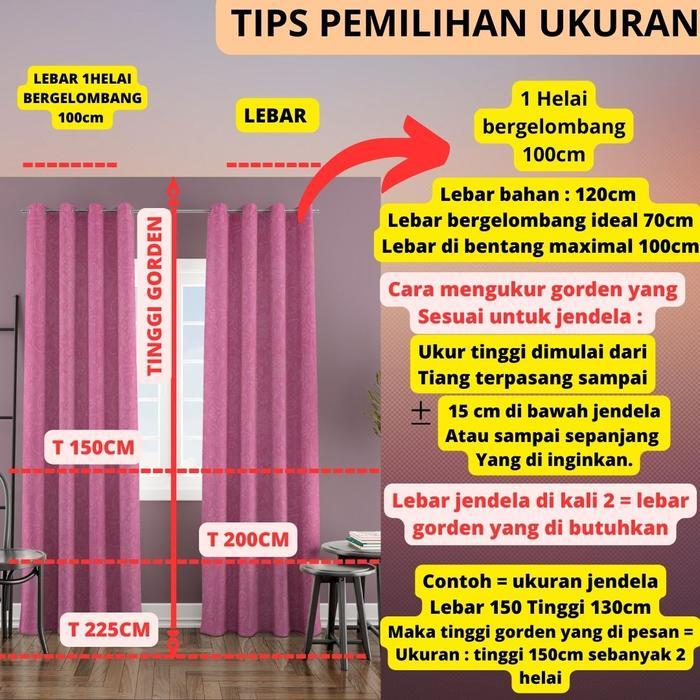 53lg- Gorden Jendela Polos Motif Embos Ring Hordeng Gordyn Korden Hordeng Tirai Gorden Pintu