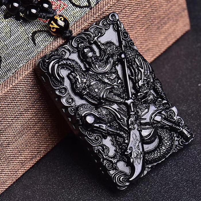 Kalung Batu Kwan Kong Kotak Warna Hitam - Guan Yu Kuan Yu KwanKong Guan Gong Black Jade Square