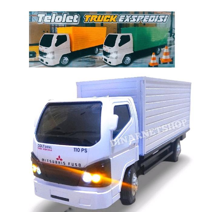 Mainan Truck Box Miniatur Diecast Truk Fuso Canter Dengan Lampu Dan Suara Pajangan Mirip Mobil