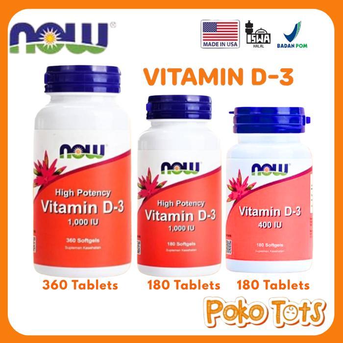 Now Foods Vitamin D-3 400 IU D-3 1000 IU Hh Potency 180 & 360 Tablets Suplemen Kesehatan Tulang & Gi