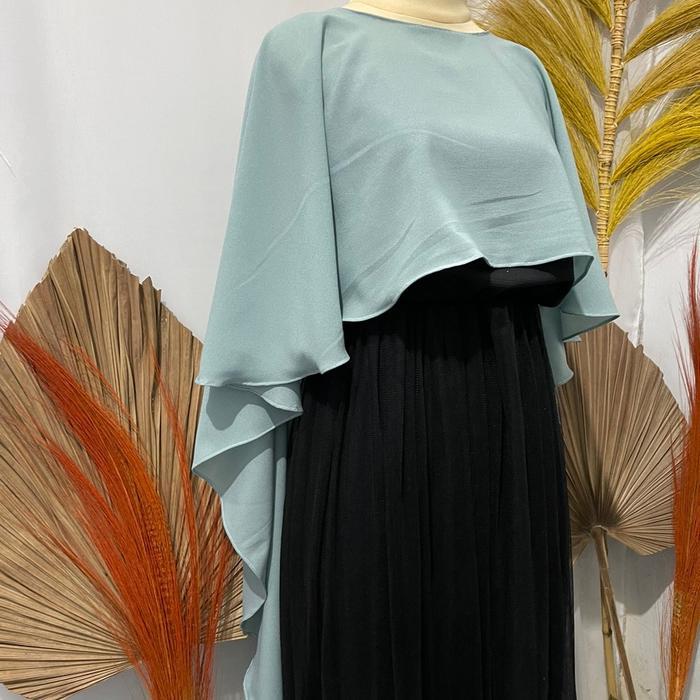 Terbaru Outer Wanita Penutup Dada Cape Sifon Waterfall Bahan Diamon Crew Neck Polos Panjang Terlaris