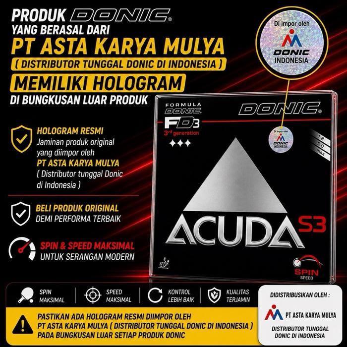 Imaginativer// Donic Acuda S3 Karet Bet Pingpong Sponge Soft Control 7+ Speed 9 Spin 10+ Warna Merah