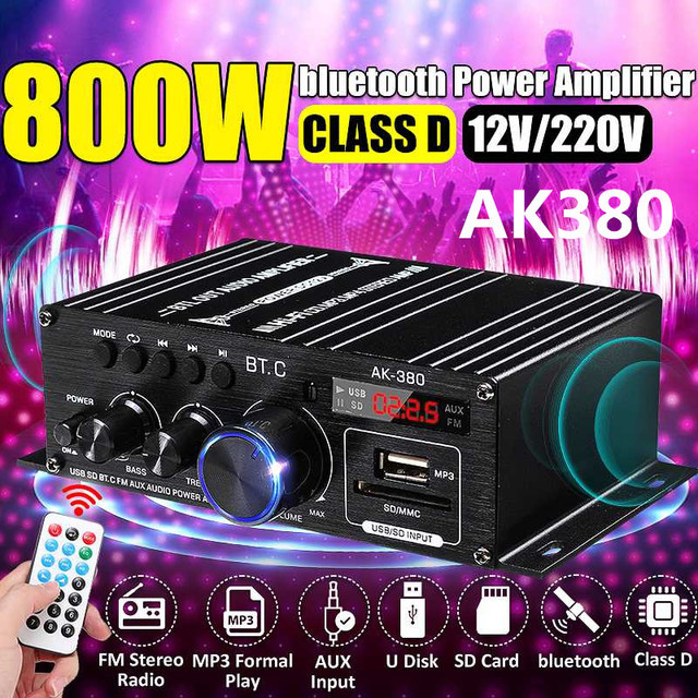 AK380/G8/AK370/AK270/AK170 800W 12V Home Car Hifi Power Amplifier Stereo BASS Audio Amp Speaker