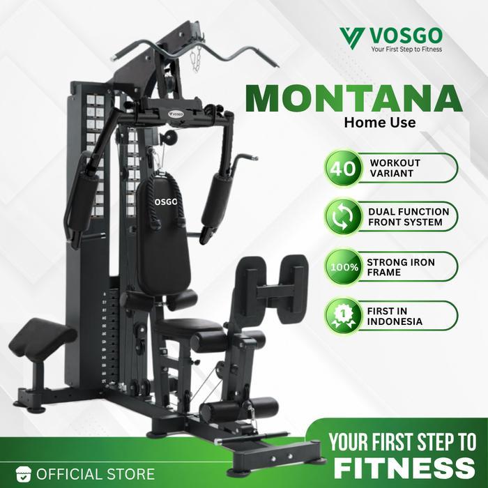 BERGARANSI Montana Vosgo Alat Fitness Home Gym 1 Sisi Berat 72kg Dilengkapi Stack Cover dan Variasi