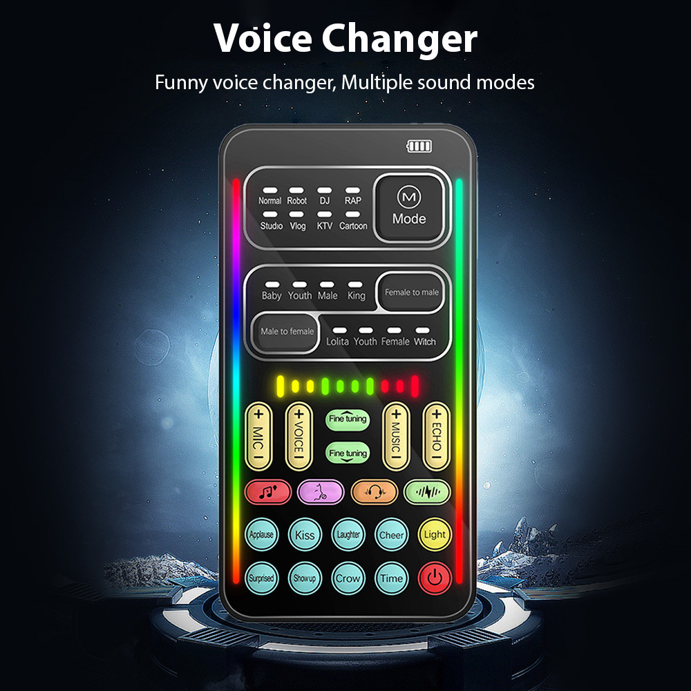 Alkhzaban Voice Changer Portable Voice Changer Device 8 Sound Effects Colorful Light Mini Live Broad