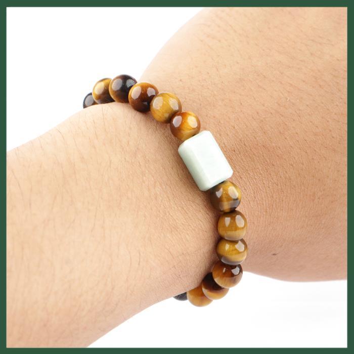 Gelang Tiger Eye Kombinasi Batu Giok Burma Green Jadeite Jade Asli Ori