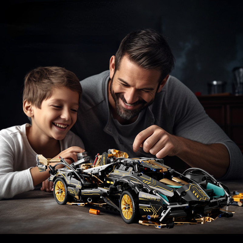 Black V12 Block Roadster RC Tech Racer 1:14DIY Roadster building block assembly Block car toy