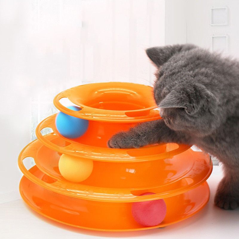 A2 Pet cat toy Three-layer ball cat Turntable Cat interactive educational track toy cat space tower
