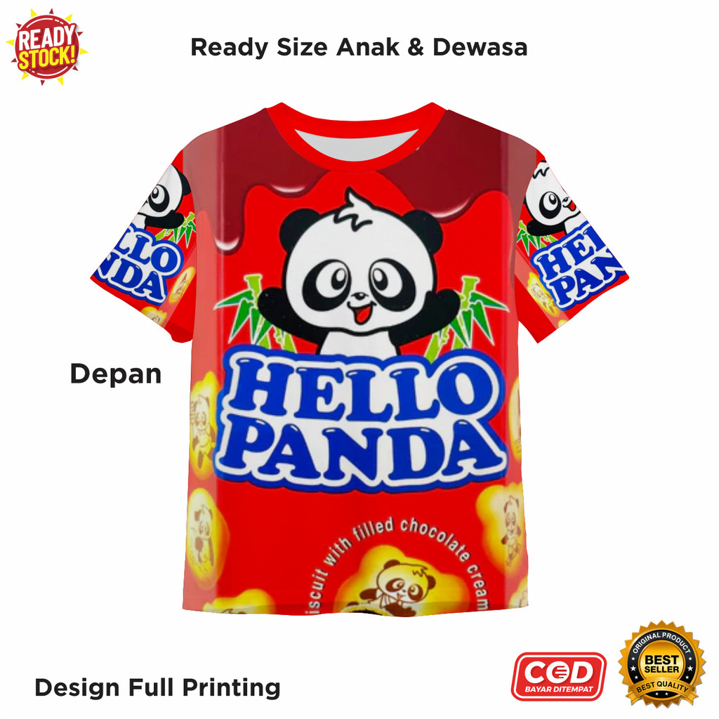 Kaos Fullprint Motif Hello Panda Rasa Chocholate Jajanan Cemilan - Baju AOP Hello Panda Lucu Keren -