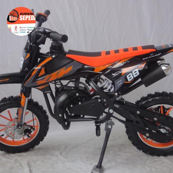 Motor Traill Anak XTM 50CC 2 tak double Knalpot tarik matic rem cakram - Biru