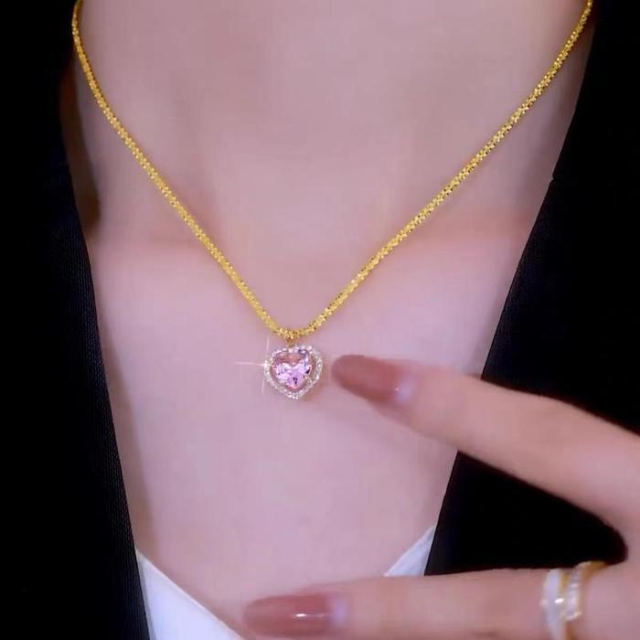 Dilapisi Emas 18 Karat Dilapisi Emas 18 Karat Kalung Hati, Titanium, Tidak Ada Warna Yang Hilang