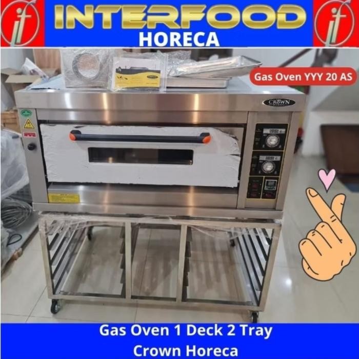 Ready gas oven 1 deck 2 tray crown + kaki meja stainless