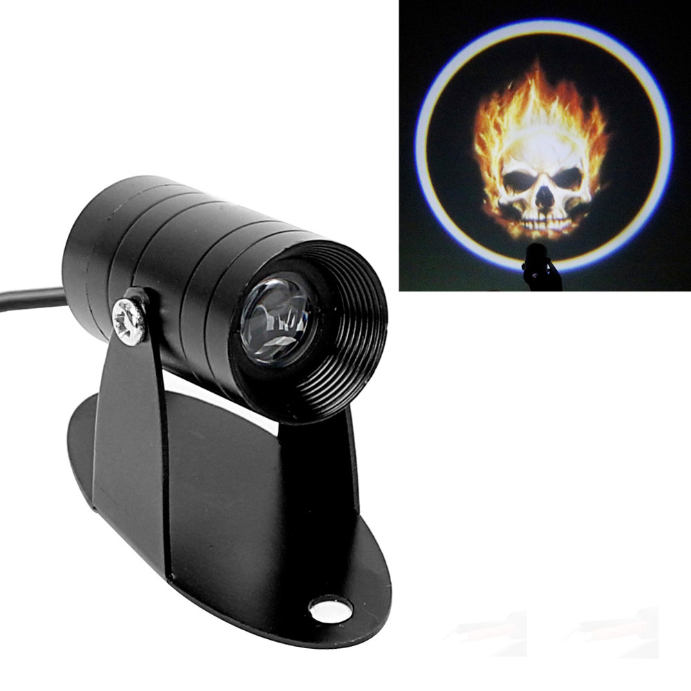 3D LED Logo Light Motorcycle Spotlight Refit Ghost Rider Flaming Skull Logo Laser Projector Fog Lamp