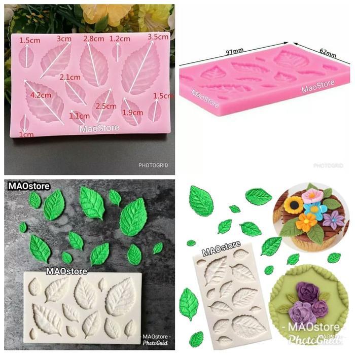 MAOSTORE 12 CETAKAN FONDANT BUNGA FLOWER 3D DAUN LEAVES COKLAT JELLY