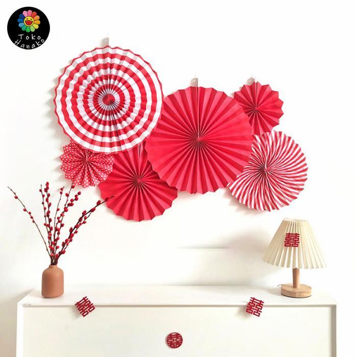 Paper Fan Merah Putih Isi 6 Paper Fan Set Dekorasi Pesta Paperfan