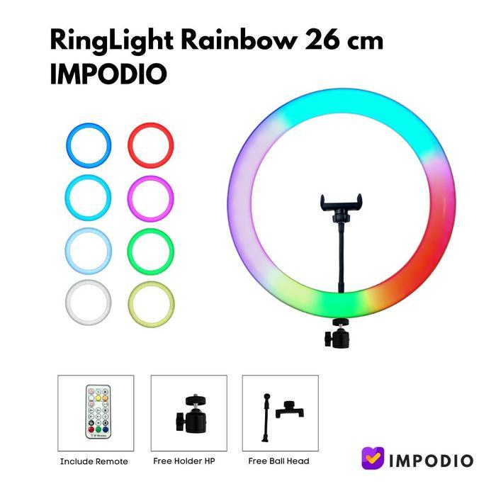 IMPODIO Ringlight RGB Rainbow 26cm / lighting cahaya lampu konten TikTok Youtuber