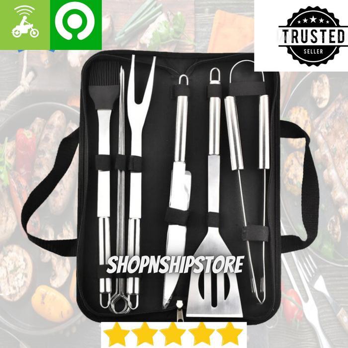 Set Peralatan BBQ Alat Masak Camping Panggang Stainless 9 in 1