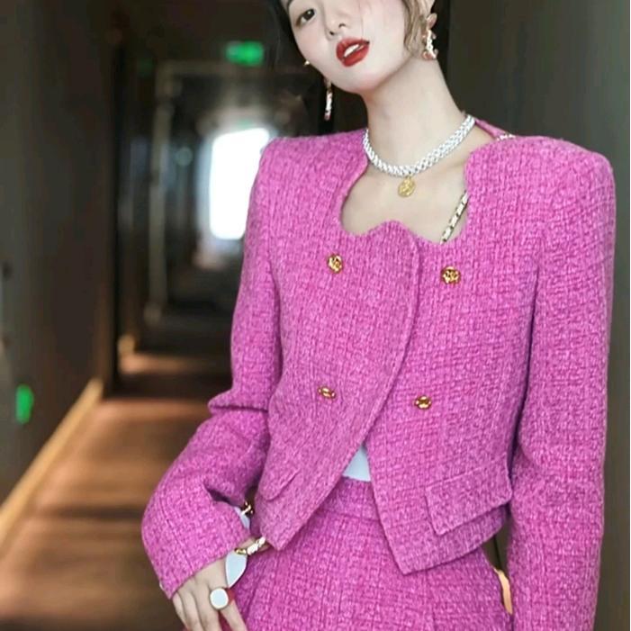 ttir- Missmoka Bobbie Set Setelan Tweed Blazer Dan Celana Pendek Gaya Korea