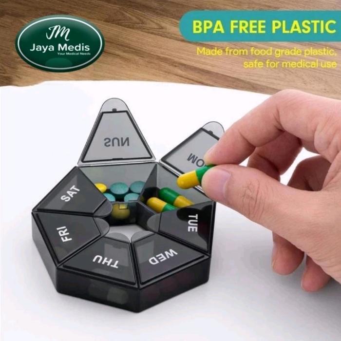 KOTAK OBAT PIL MINI PORTABLE BENTUK BULAT 7 SEKAT