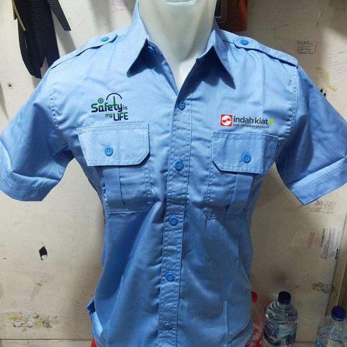Kemeja Indah Kiat Biru Muda Pdh Pdl Lengan Pendek Pria Bordir Murah
