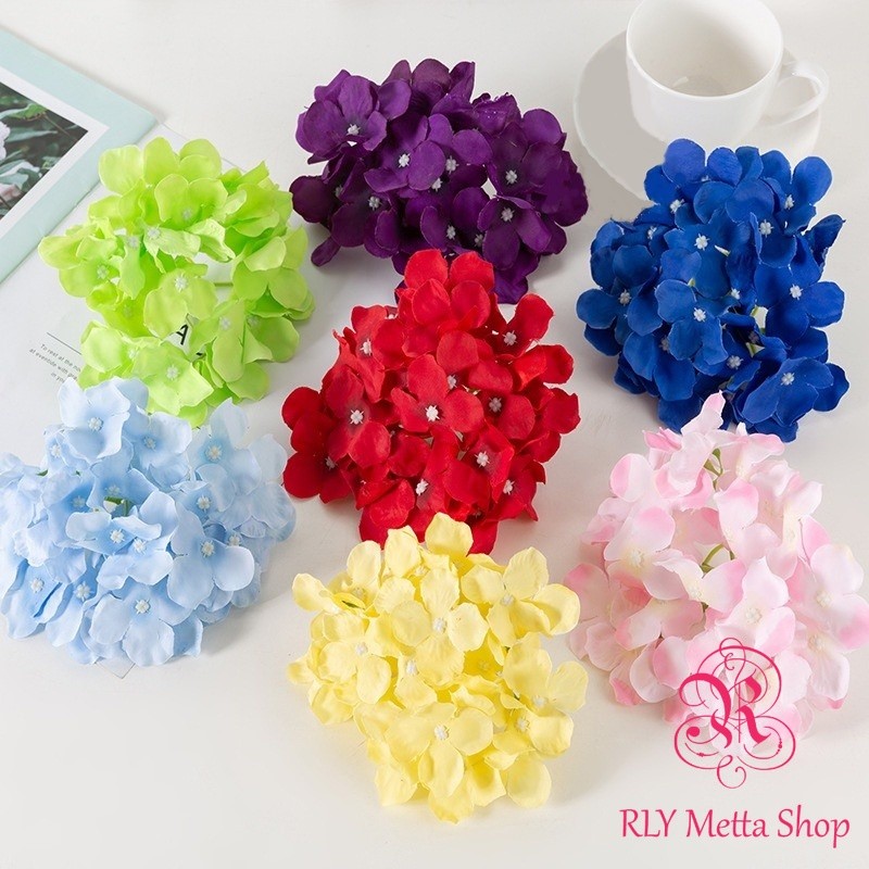 Kepala Bunga - Hydrangea 15 cm Besar Hortensia Artificial Flower Kain 27 Kelopak Hydra Palsu Kuntum 
