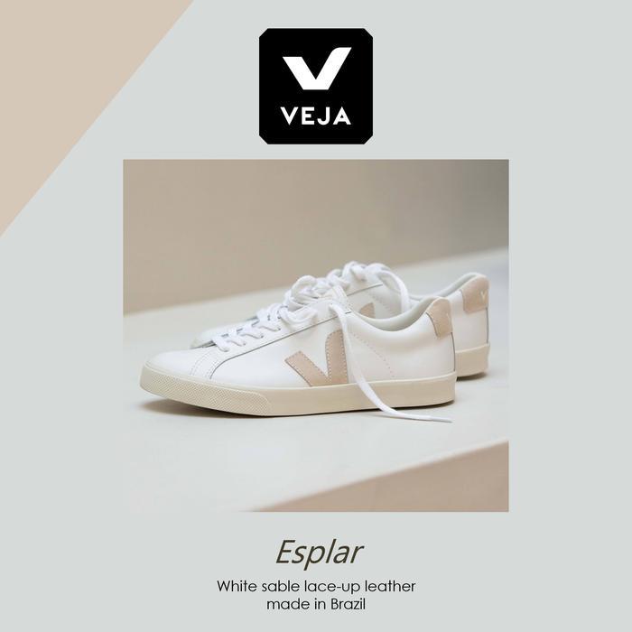 Paling Murah Sepatu Veja Esplar White Sable Lace-Up Leather Sneakers Original Terlariss 