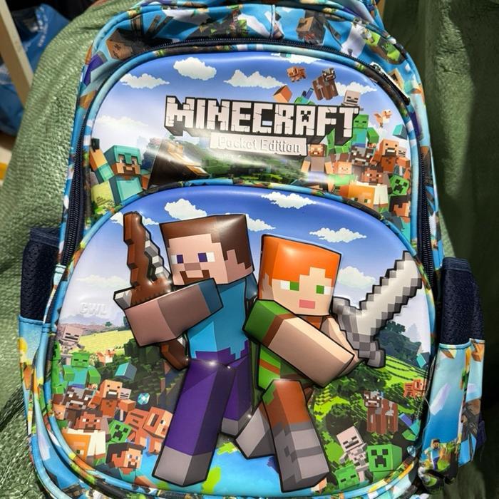 Tas ransel anak sekolah SD timbul hsd minecraft biru