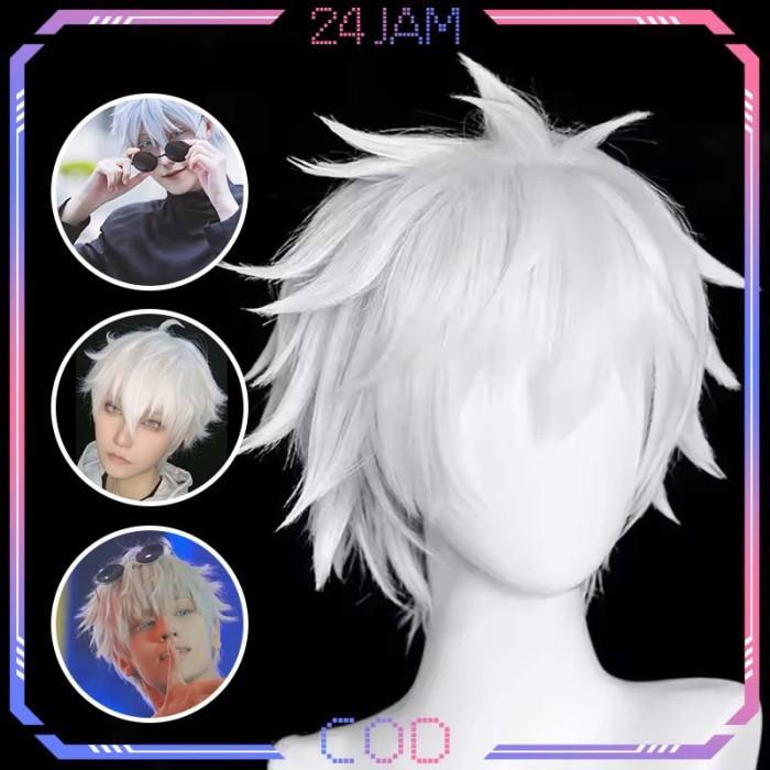 BERKUALITAS Wig Gojo Satoru Karakter Rambut Palsu Cosplay Anime Wig Rambut Palsu Satoru Gojo