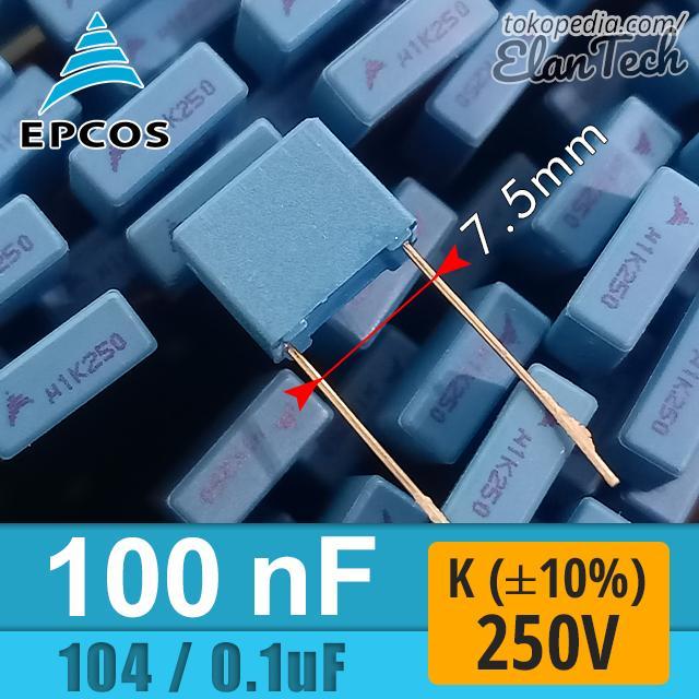 Terbaru Epcos 100Nf / 104 / 0.1Uf 250V 100 Nf Capacitor Kapasitor Elantech