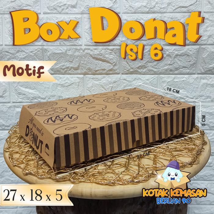 (Isi 50Pcs) Box Donat Kraft Motif / Kotak Donat Isi 6 / Dus Donat Motif Murah Motif