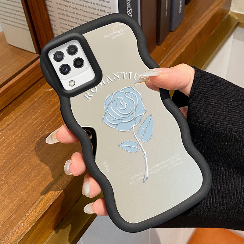 Casing Untuk Samsung A22 M22 M32 Case Casing HP Pola mawar biru Kesing Cesing Macaron Mirror Kasing 